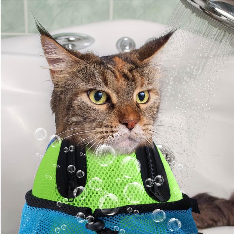 AWOOF Cat Grooming Bag Adjustable Cat Bathing Bag Anti Scratch Bite Polyester Soft Durable Mesh Cat Shower Bag for Small Medium Large Cats - Image 5